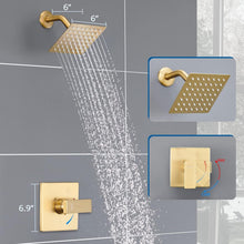 Load image into Gallery viewer, Brushed Gold Shower Faucet Set - Rain Shower Head, Valve &amp; Trim Included