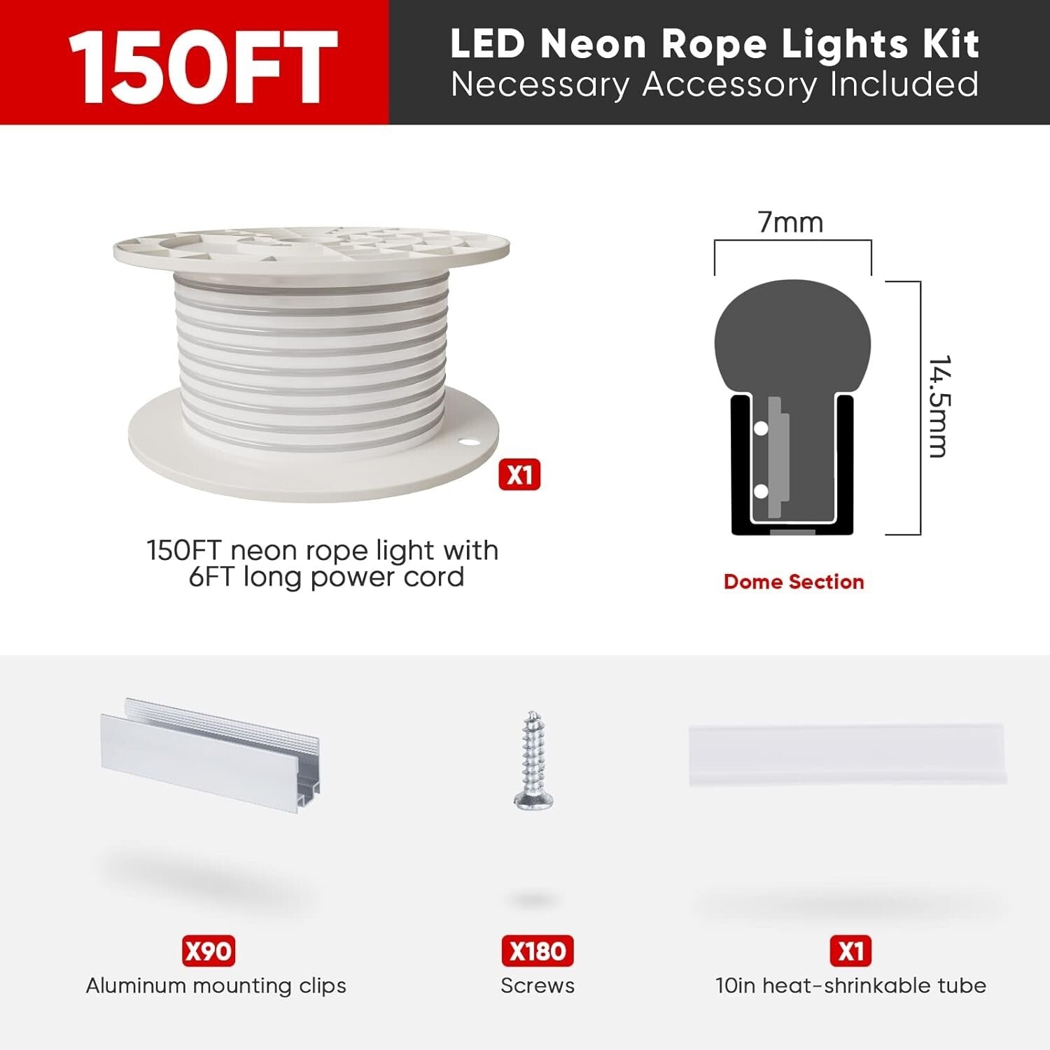 ETL-Listed 150FT LED Neon Rope Lights - 3000K Warm White, Waterproof & Flexible