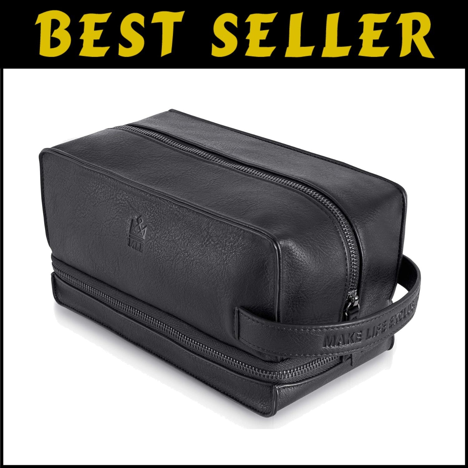 Premium Black Leather Toiletry Bag for Men - Stylish Travel Companion