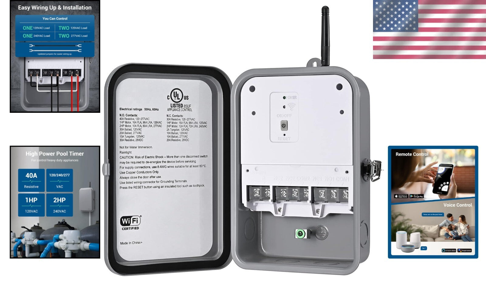 40A Outdoor Pool Timer with Voice Control - Alexa & Google Assistant Compatible
