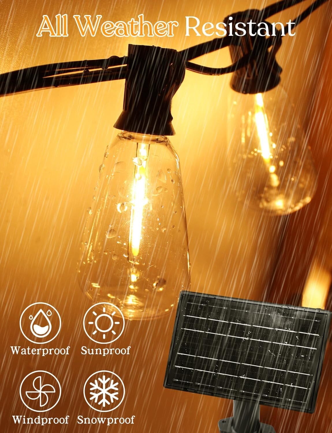 Versatile 100ft Solar String Lights - USB Rechargeable, Ideal for Garden & Porch