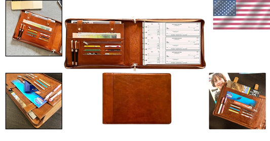 Elegant 7-Ring Check Binder Portfolio in Genuine Buffalo Leather - 600 Checks