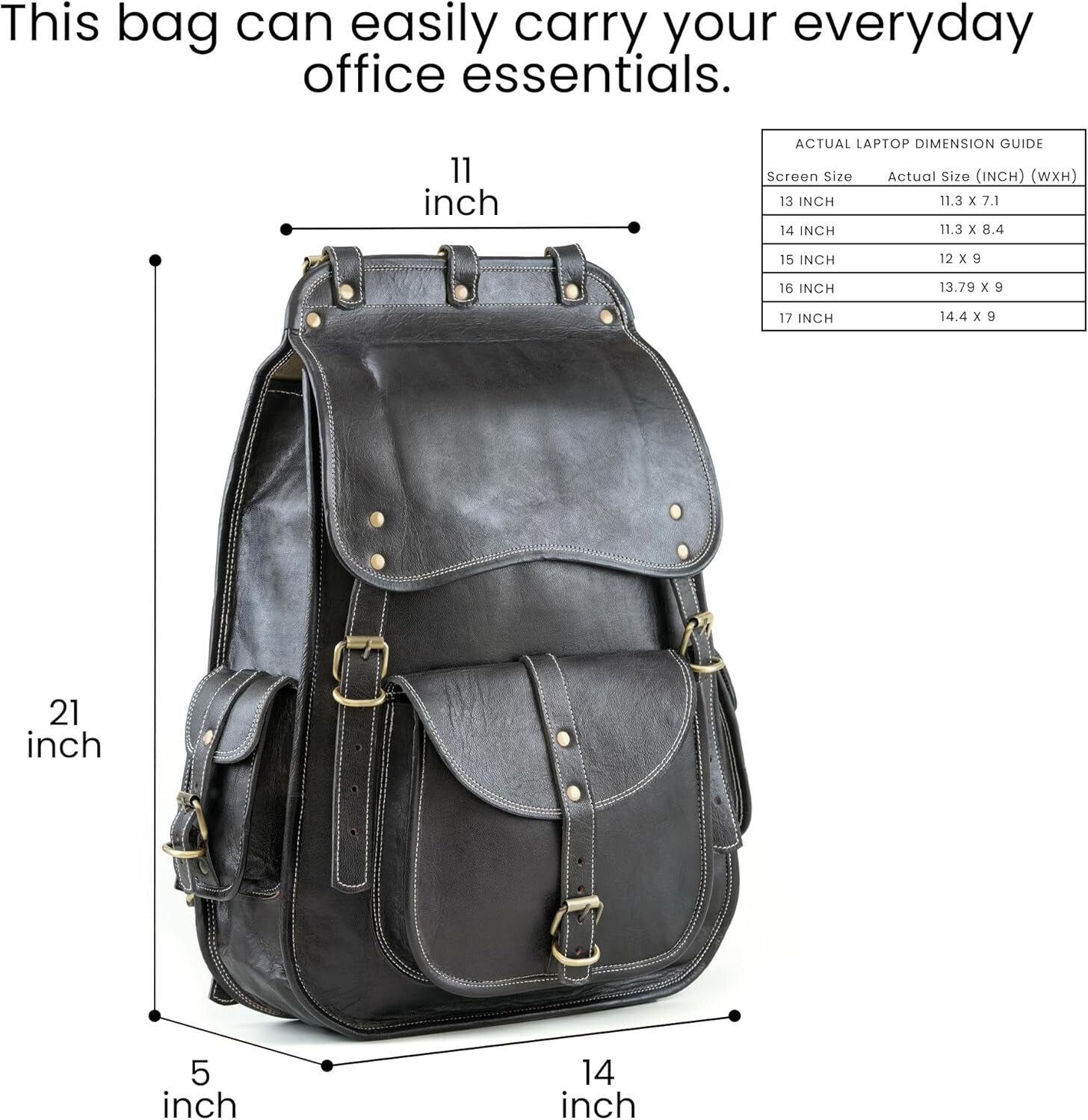 Elegant 21 Inch Casual Leather Backpack - Perfect for Work and Weekend Travel