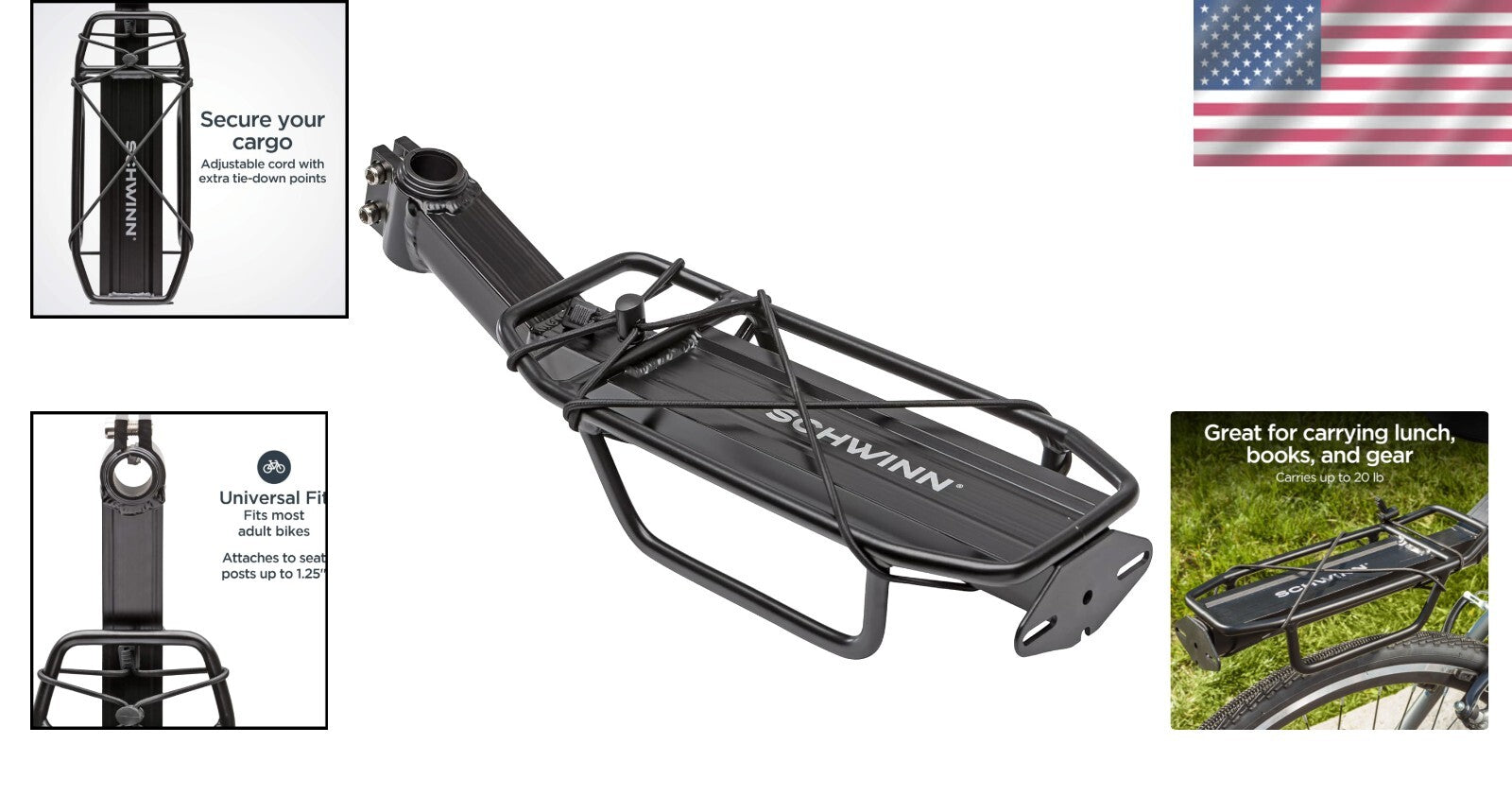 Lightweight Aluminum Rear Bike Rack, Holds Up to 26 lbs for Easy Cargo Transport