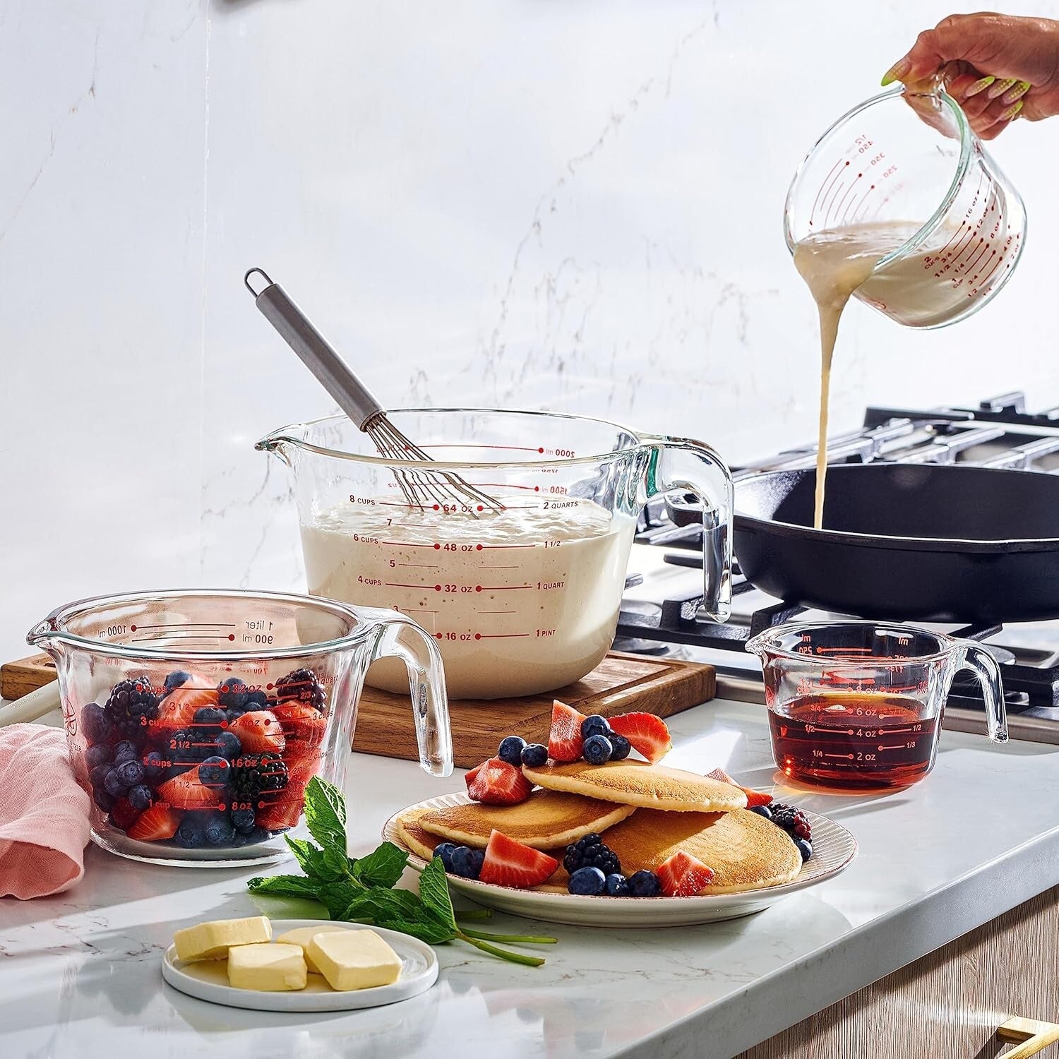 Versatile Kitchen Glass Measuring Cups, Set of 4 - Dishwasher and Microwave Safe