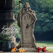 Load image into Gallery viewer, 12" Tall Grim Reaper Statue - Lightweight Outdoor Tombstone for Spooky Displays