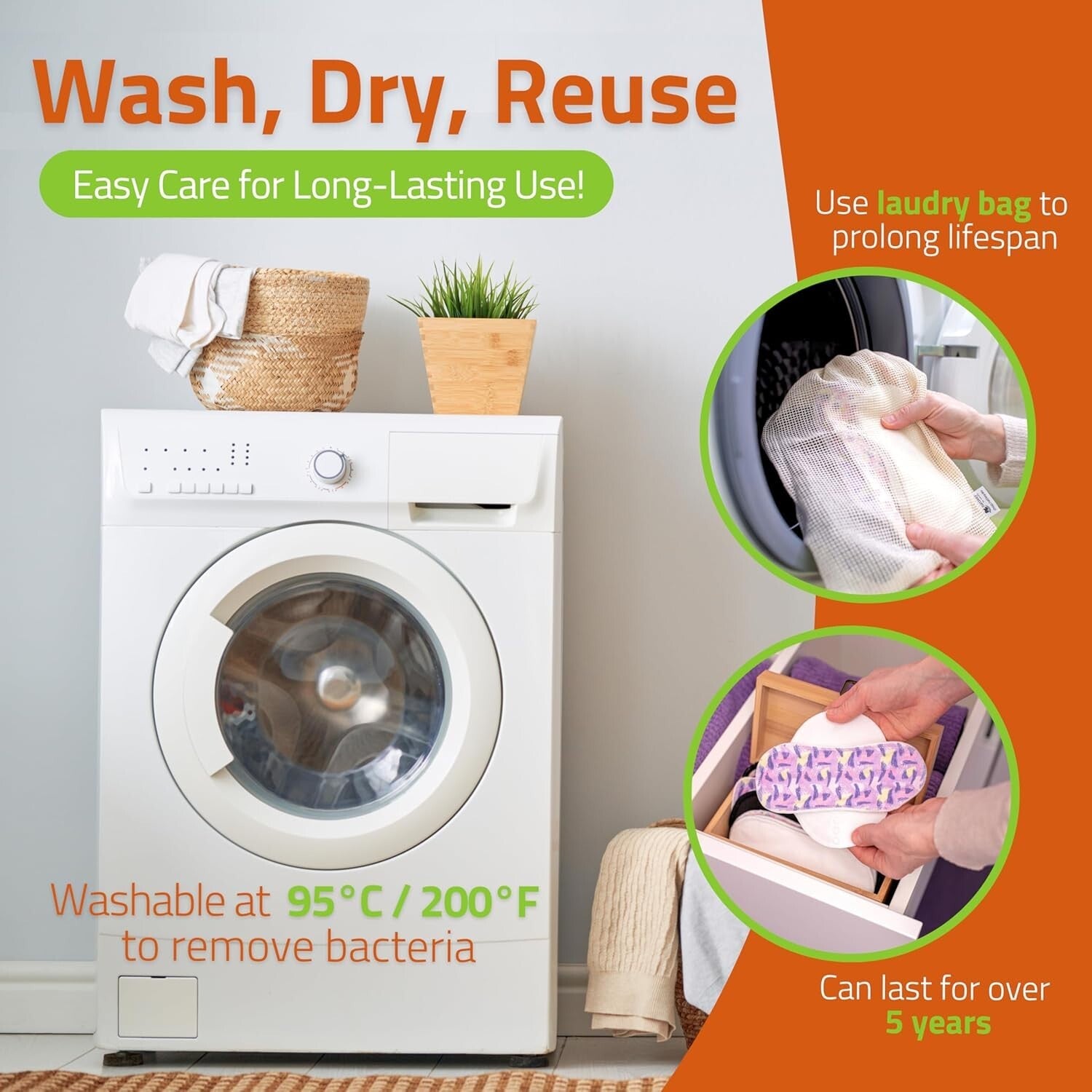 Biodegradable Heavy Flow Reusable Period Pads - Soft Organic Cotton 6-Pack