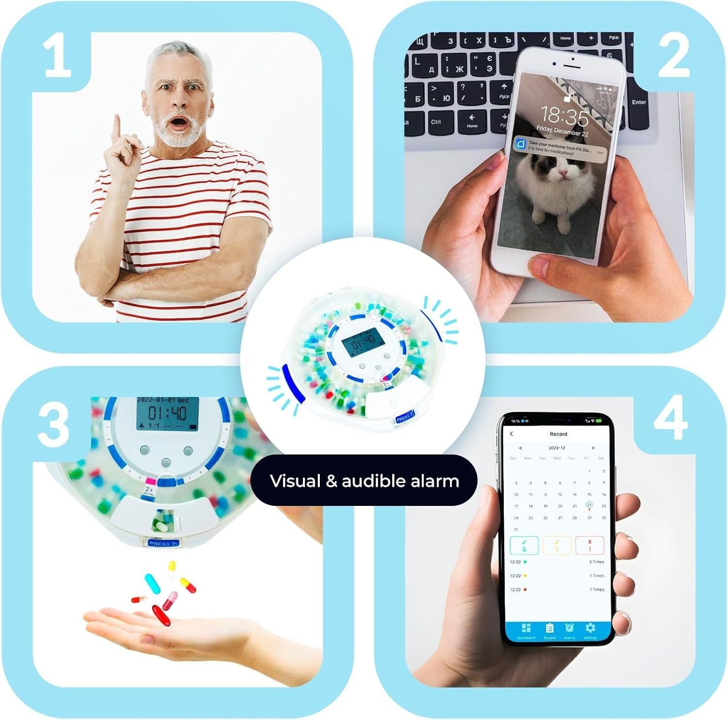 Secure Automatic Pill Dispenser with WiFi App - Peace of Mind for Caregivers