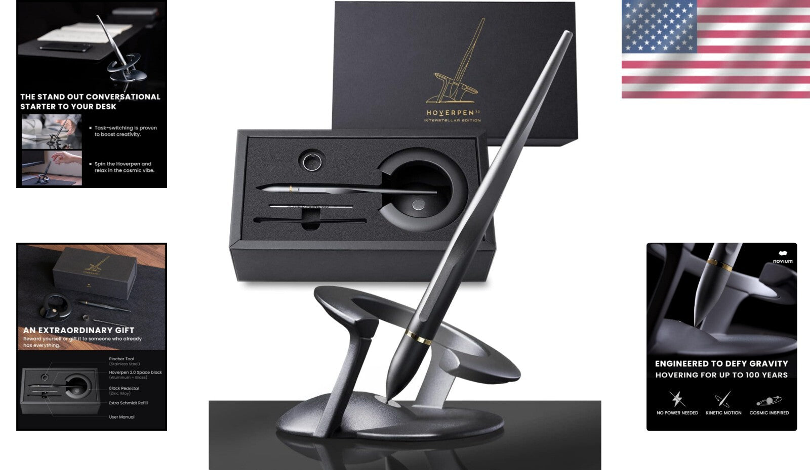 Futuristic Space Black Hoverpen 2.0 - Elegant Ballpoint Pen for Professionals