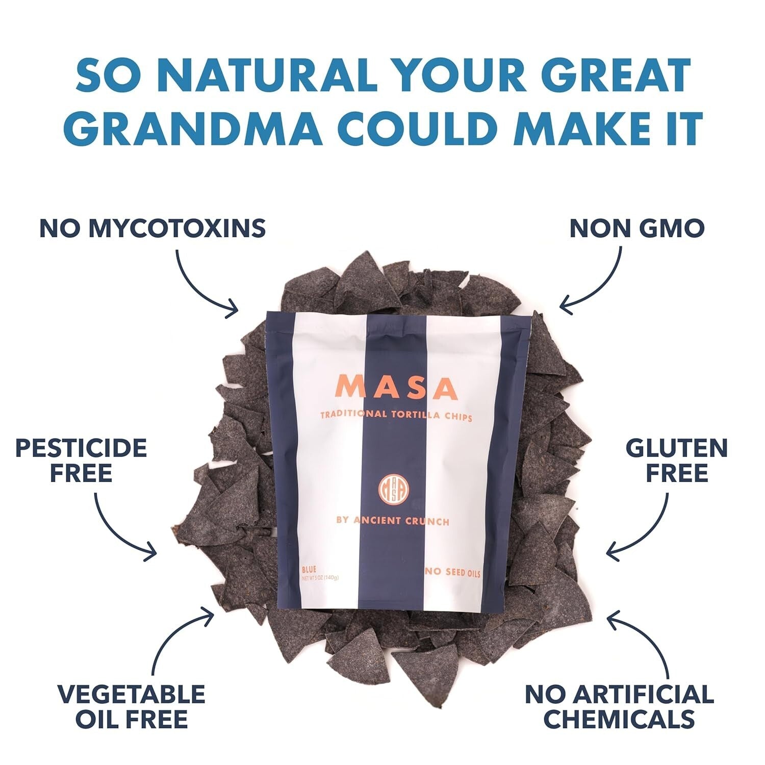 Naturally Grown Blue Corn Tortilla Chips with Sea Salt - 6 Pack of 5 Ounces