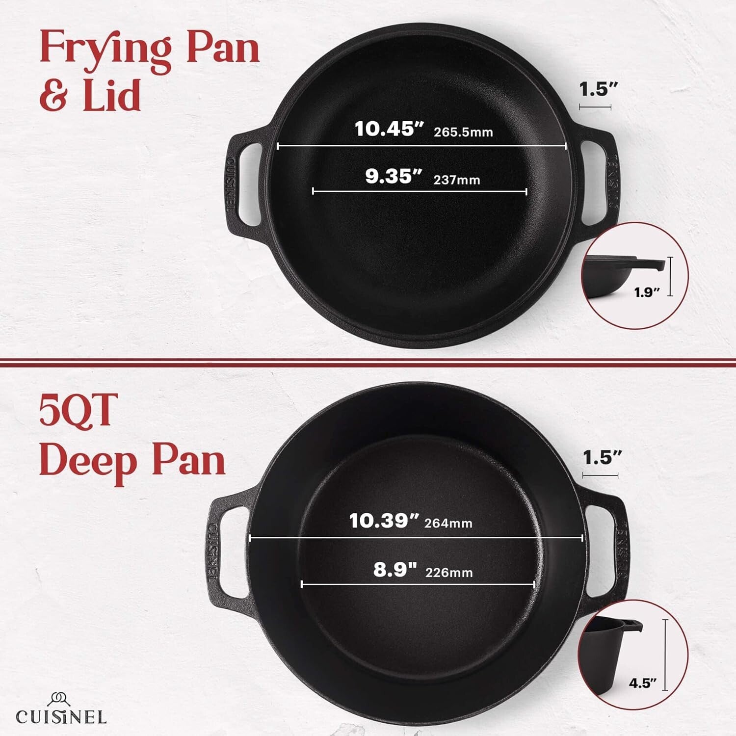 Versatile 5-Quart Cast Iron Dutch Oven with Dual Handles and Silicone Covers