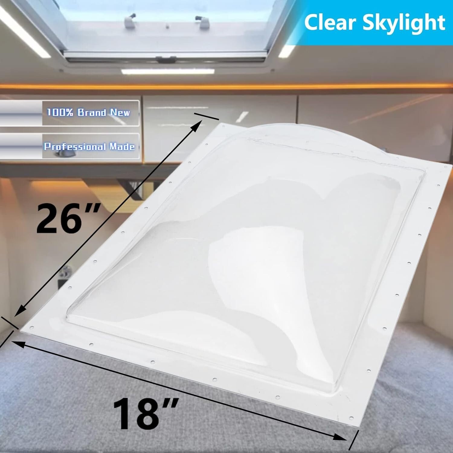 Durable Polycarbonate RV Skylight Dome 18"x26" - Weather-Resistant, Easy Install