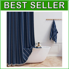 Load image into Gallery viewer, Heavy Duty 96" Long Navy Blue Shower Curtain with Grommet and Tassel Design