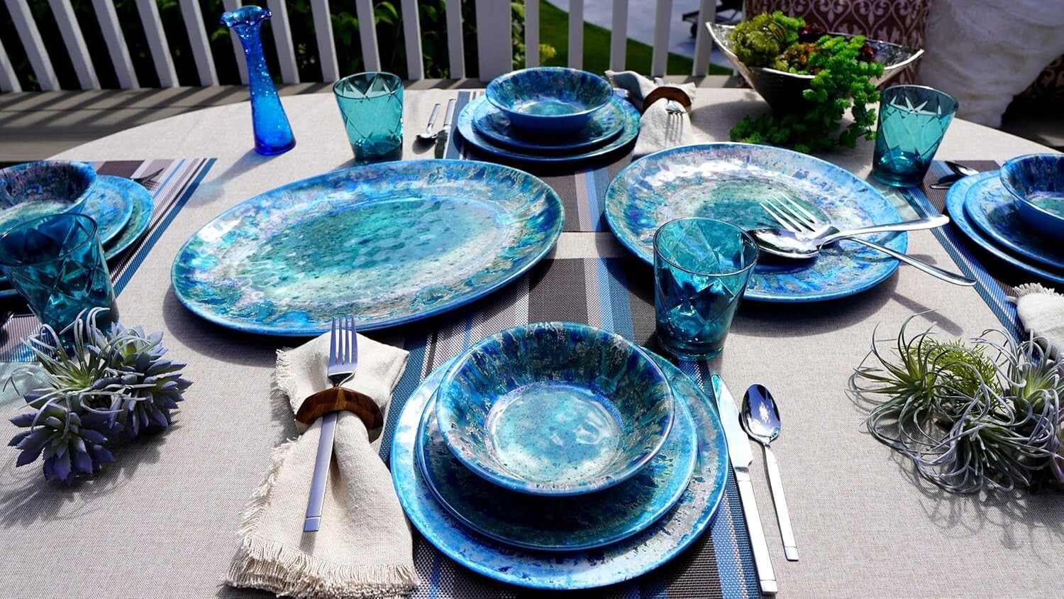12-piece Dishwasher Safe Dinnerware Set – Vibrant Coastal Melamine Dishes