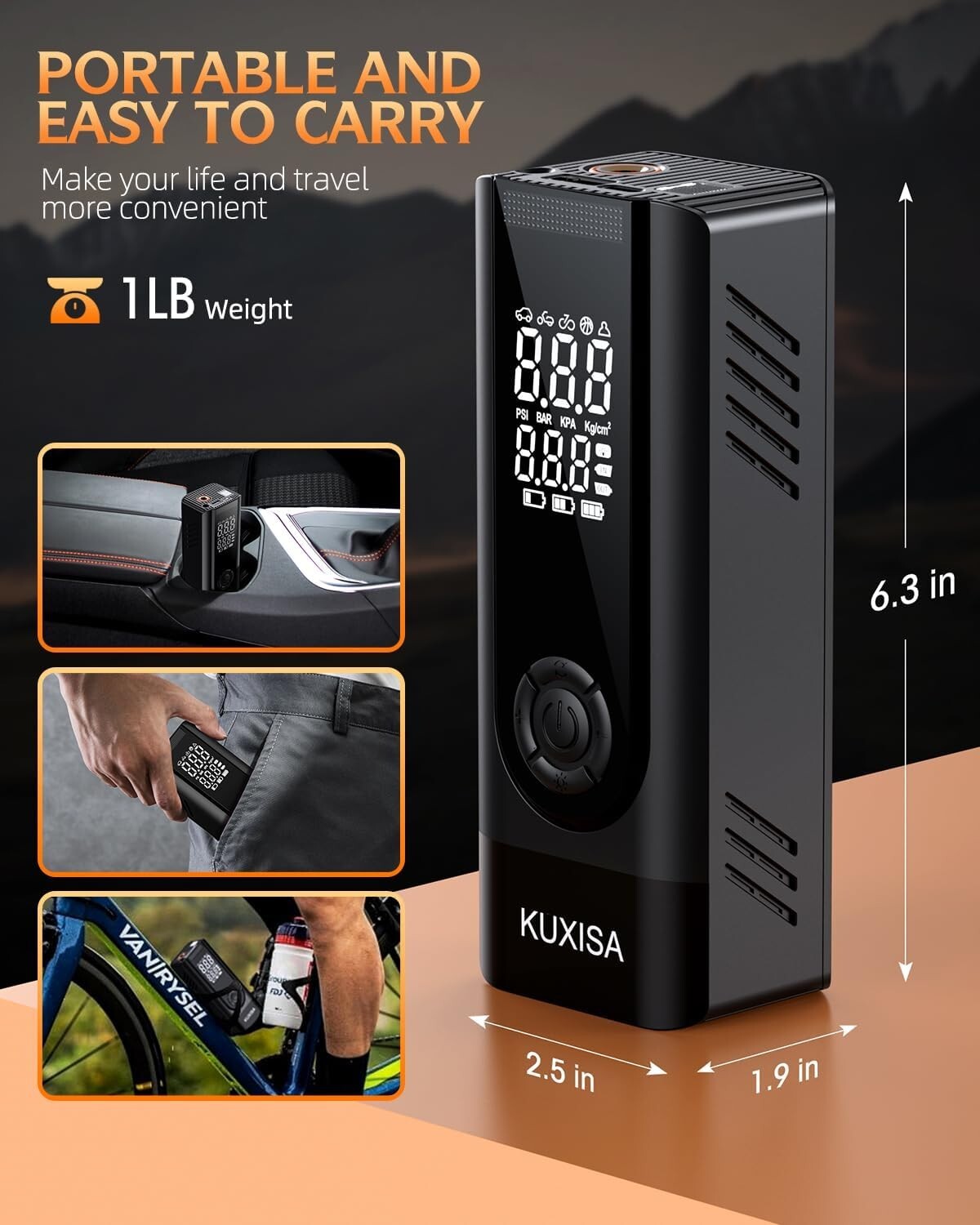 Rechargeable Air Compressor - 3X Faster Tire Inflator with Dual LCD Display