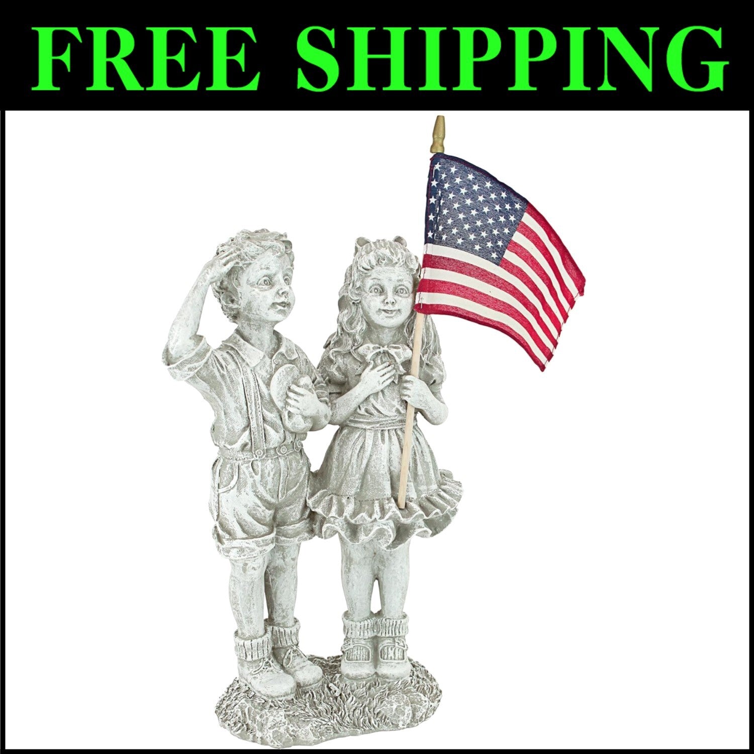 8" Patriotic Children Statue with USA Flag - Perfect for Memorials & Holidays