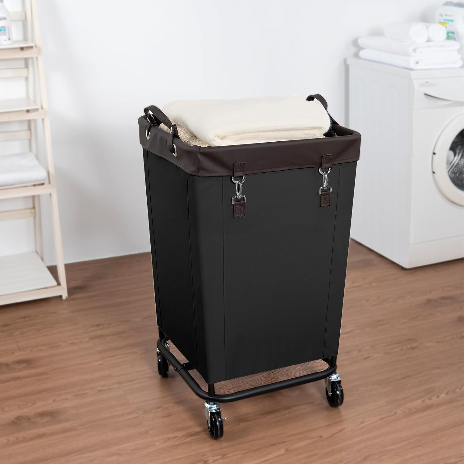 Large Capacity Black Laundry Hamper with Rolling Wheels - Easy Transport