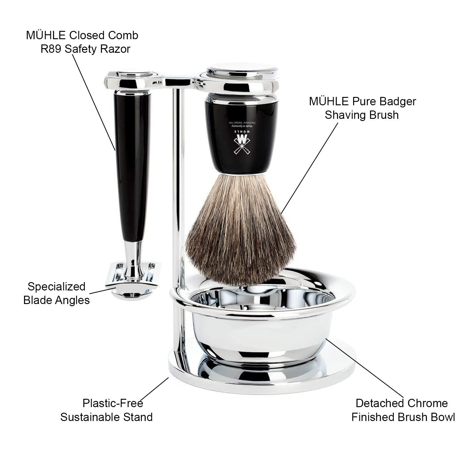 Closed Comb Safety Razor and Pure Badger Brush Set - Barbershop Quality Grooming