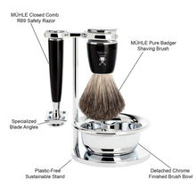 Load image into Gallery viewer, Closed Comb Safety Razor and Pure Badger Brush Set - Barbershop Quality Grooming