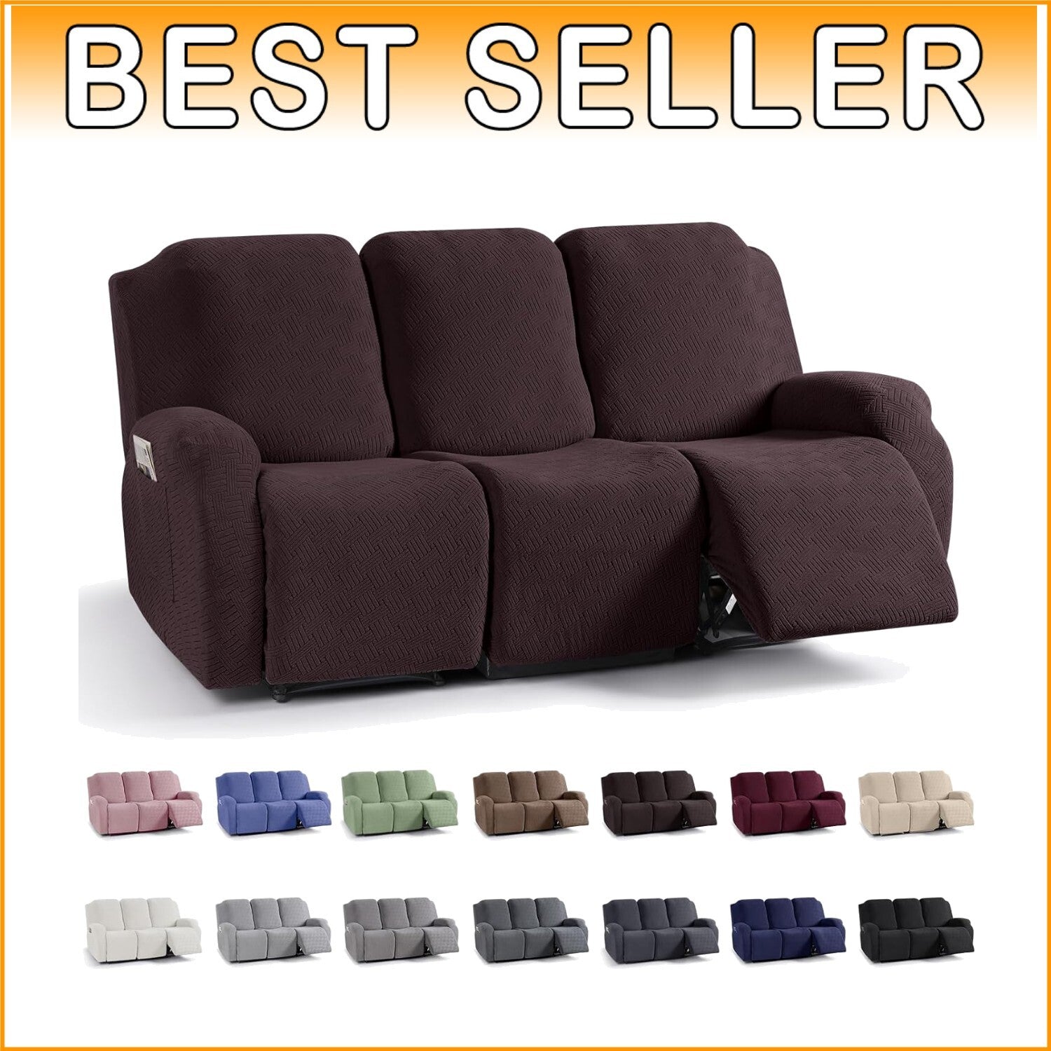 Elegant Stretch Recliner Sofa Covers with Jacquard Pattern - Dark Coffee