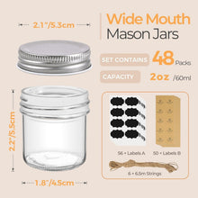 Load image into Gallery viewer, Microwave &amp; Freezer Safe 2 oz Mason Jars - 48 Pack Ideal for DIY Gift Ideas