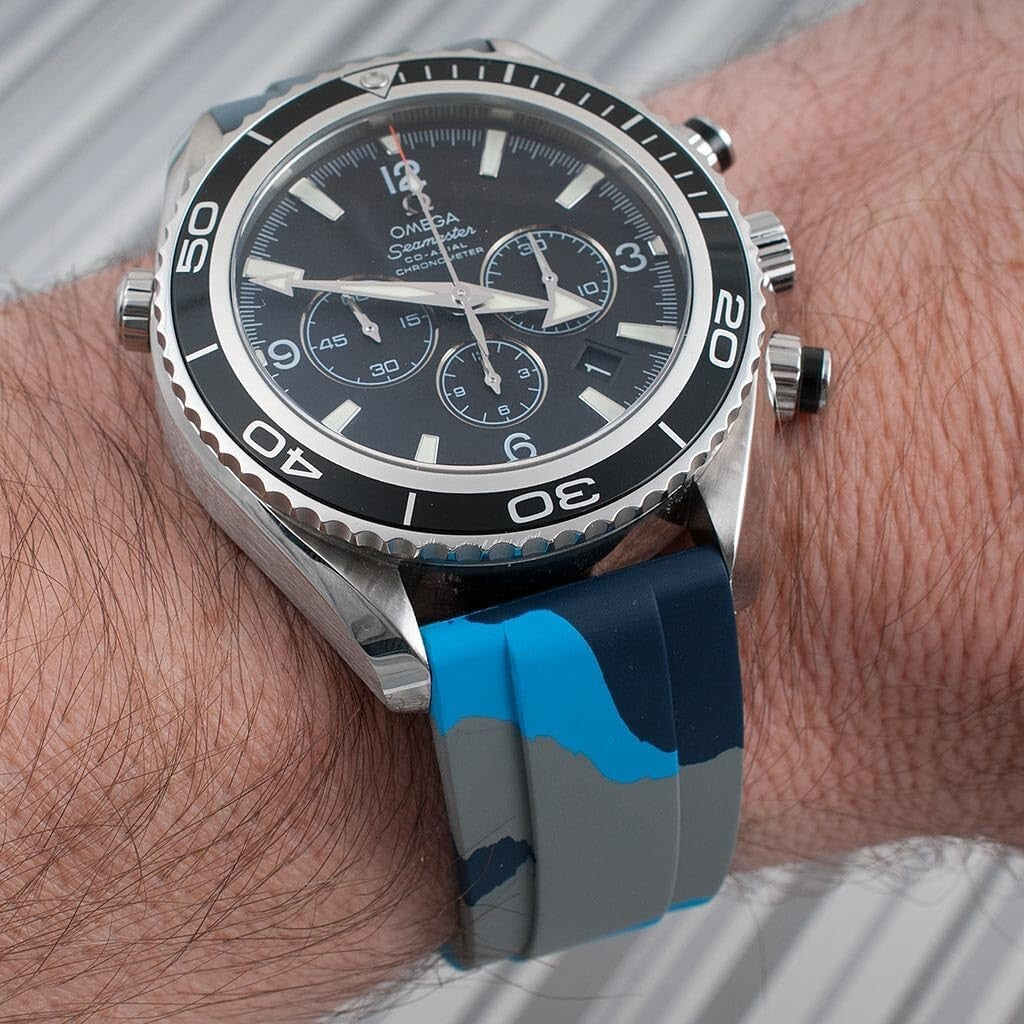 Stylish Quick Release Watch Strap - FKM Rubber in Dark Blue, Light Blue, & Gray