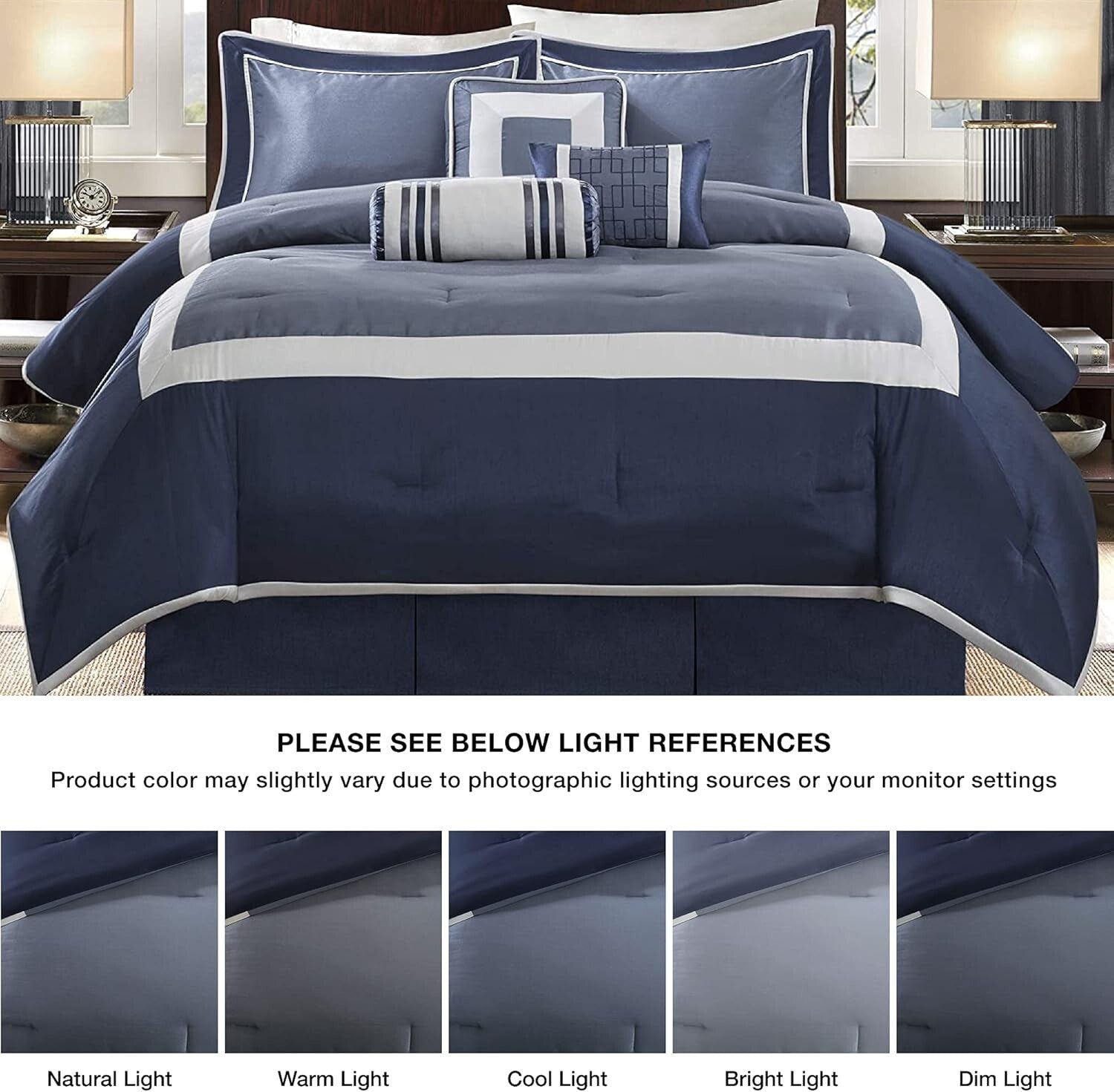 Elegant Navy King Bedding Set - 7-Piece Luxury Down Alternative Collection