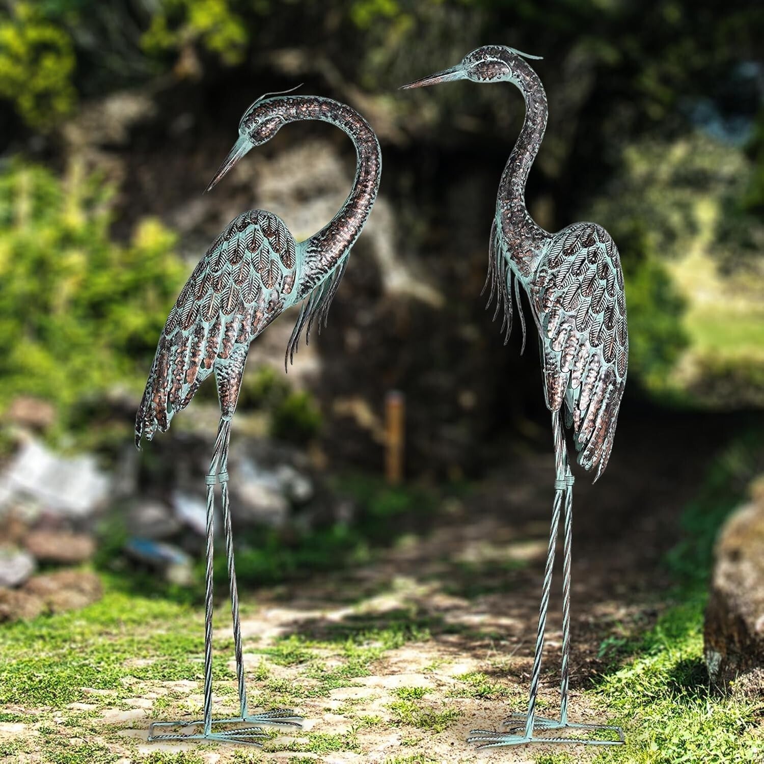 Large Standing Crane Statues - Beautiful Bird Yard Art for Garden Display