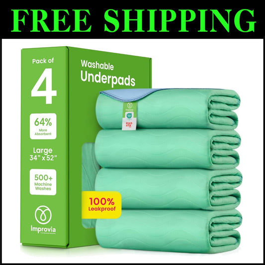 Pack of 4 Waterproof Incontinence Pads, 34" x 52" – Maximum Absorbency & Comfort
