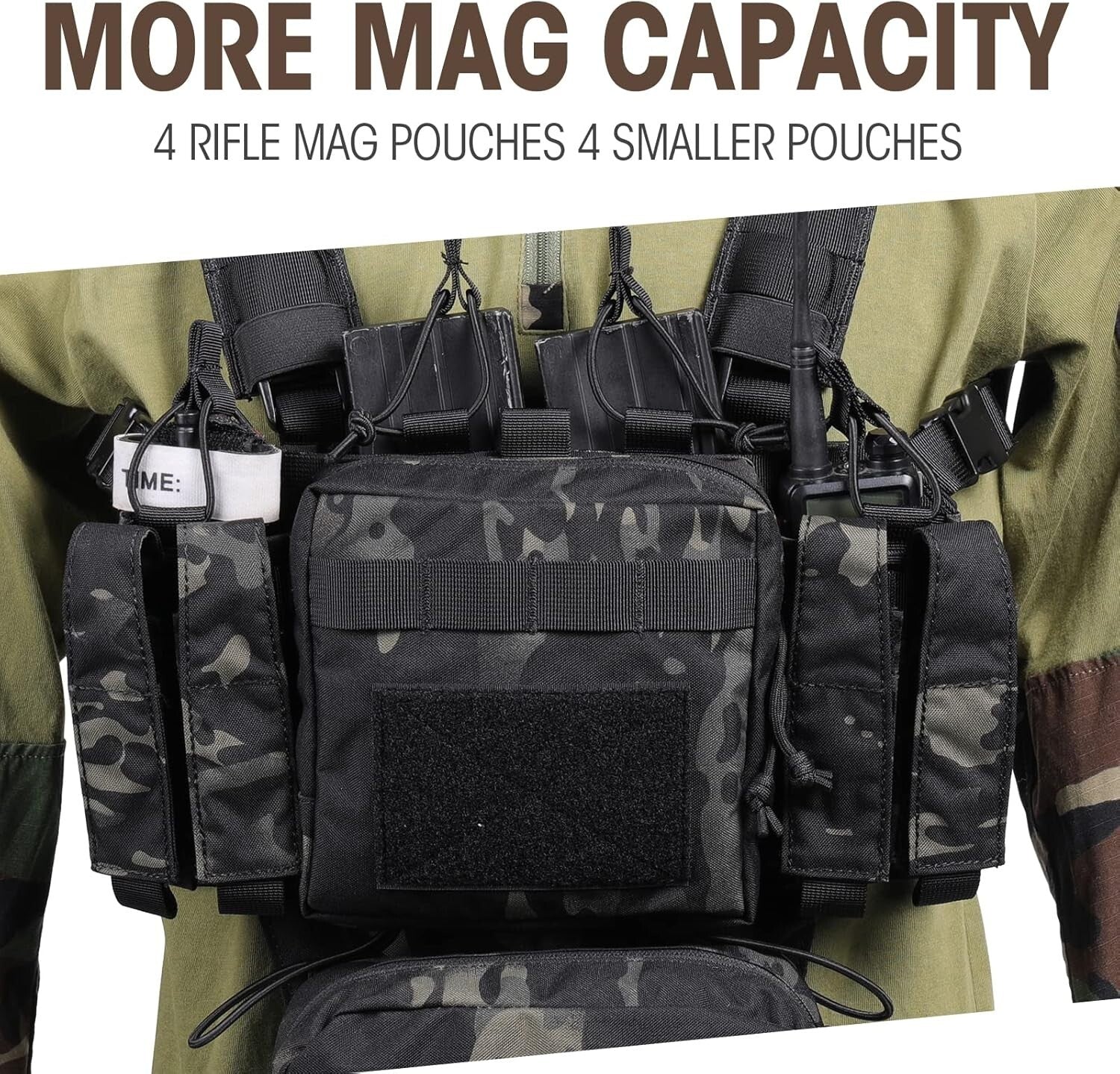 Durable Tactical Chest Rig - Adjustable, Detachable & Lightweight - Black Camo