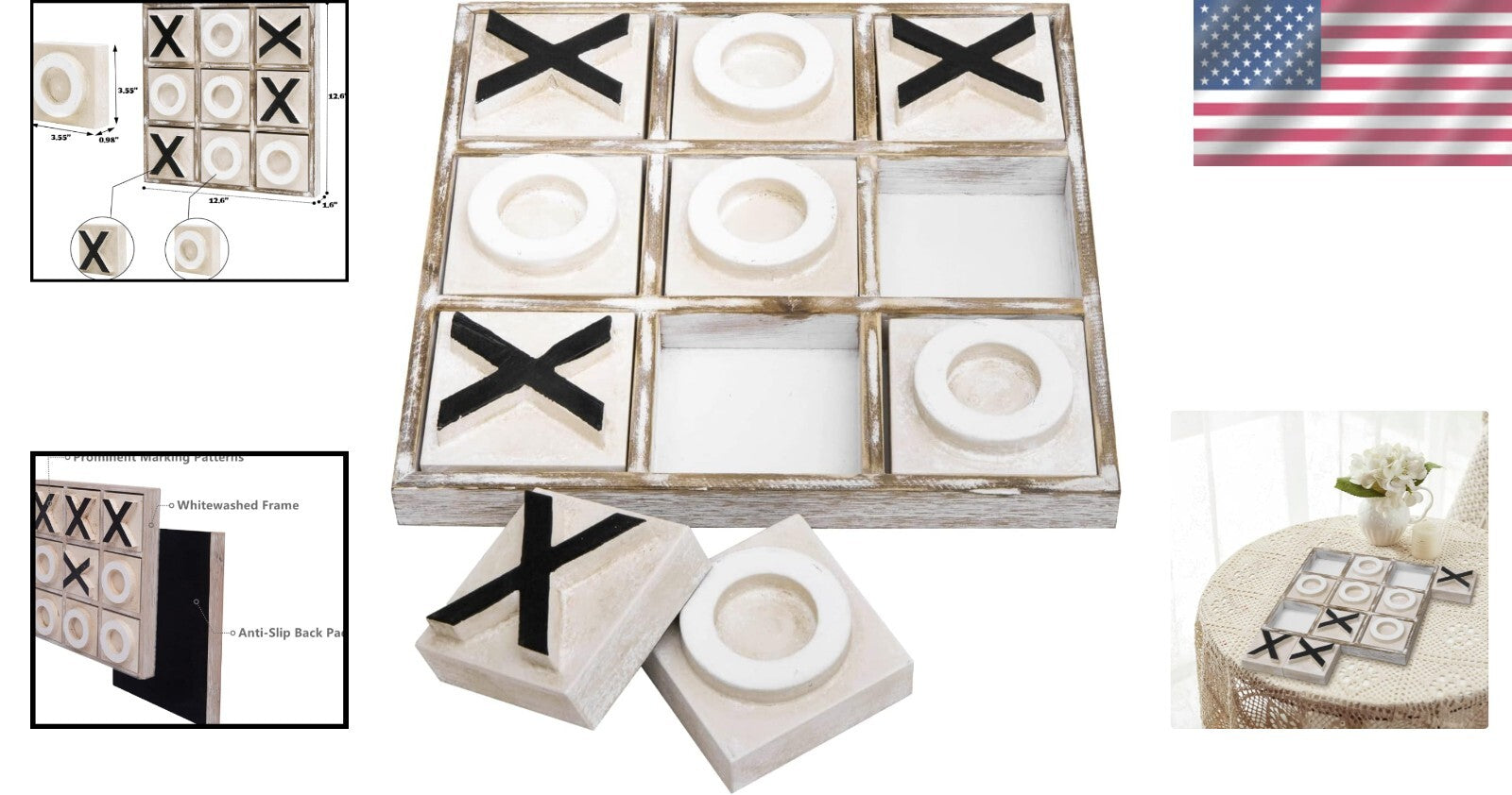 Eco-Friendly 12.6-Inch Tic Tac Toe Game - Rustic Decor for Home & Parties