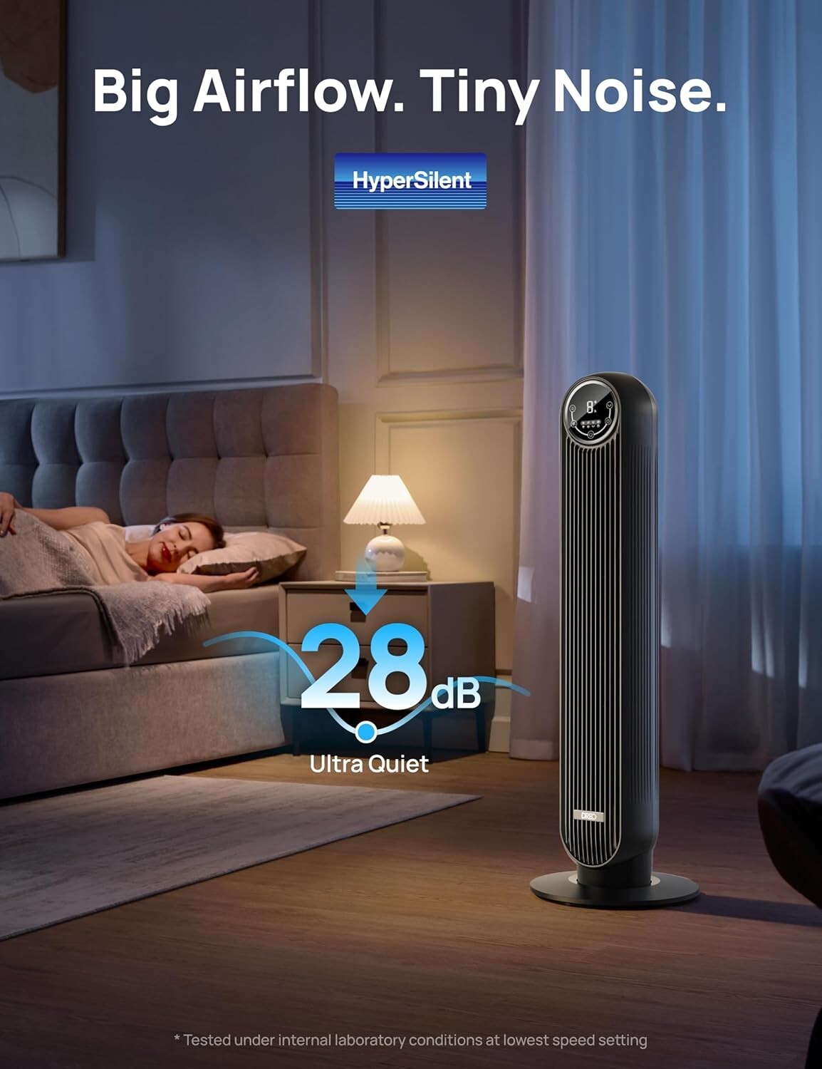 Bladeless Tower Fan with 90° Oscillation - 4 Speeds & Modes for Comfort