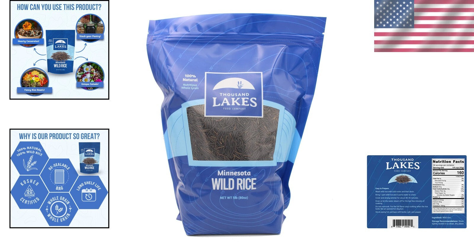 5 lb All Natural Minnesota Grown Wild Rice - High Protein, Gluten-Free Option