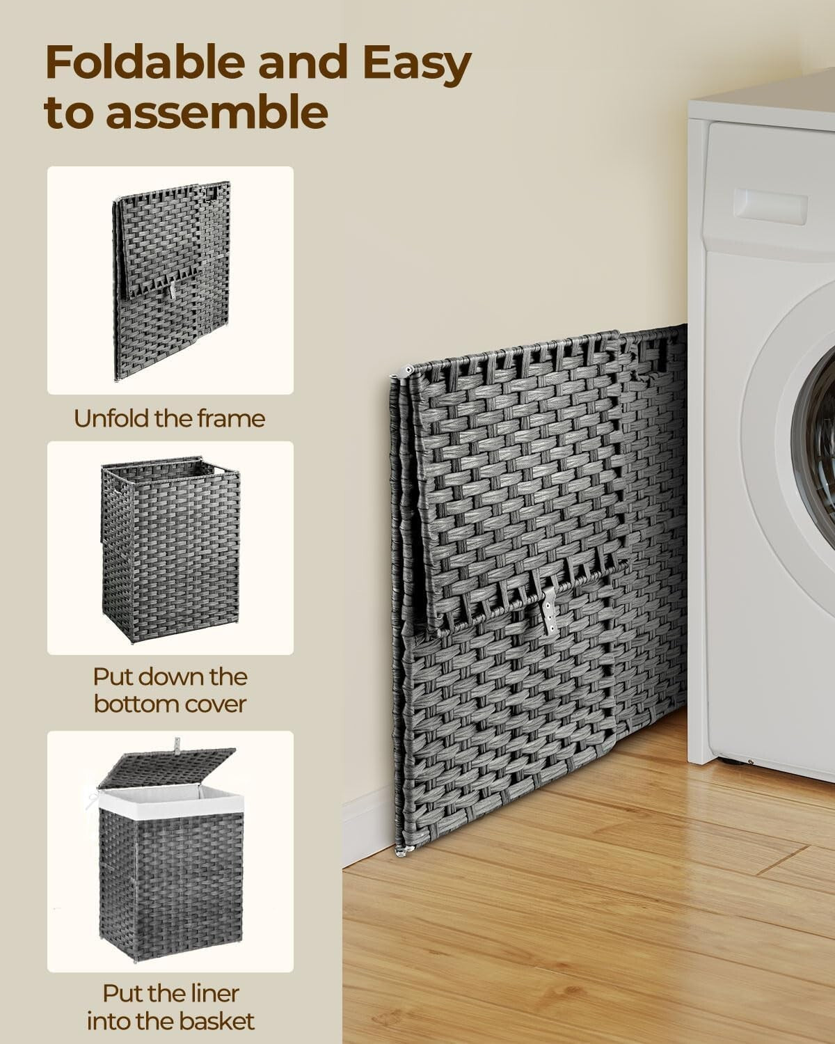 Elegant 60L Handwoven Rattan Laundry Hamper with Dual Liner Bags & Mesh Bags