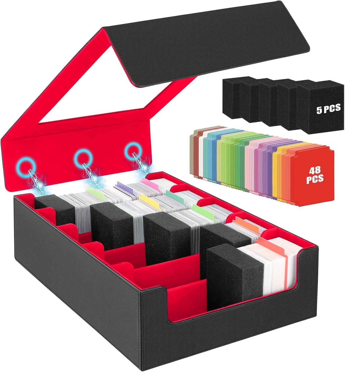 Elegant 3900+ Card Storage Box with 48 Dividers, Magnetic Closure & Foam Support