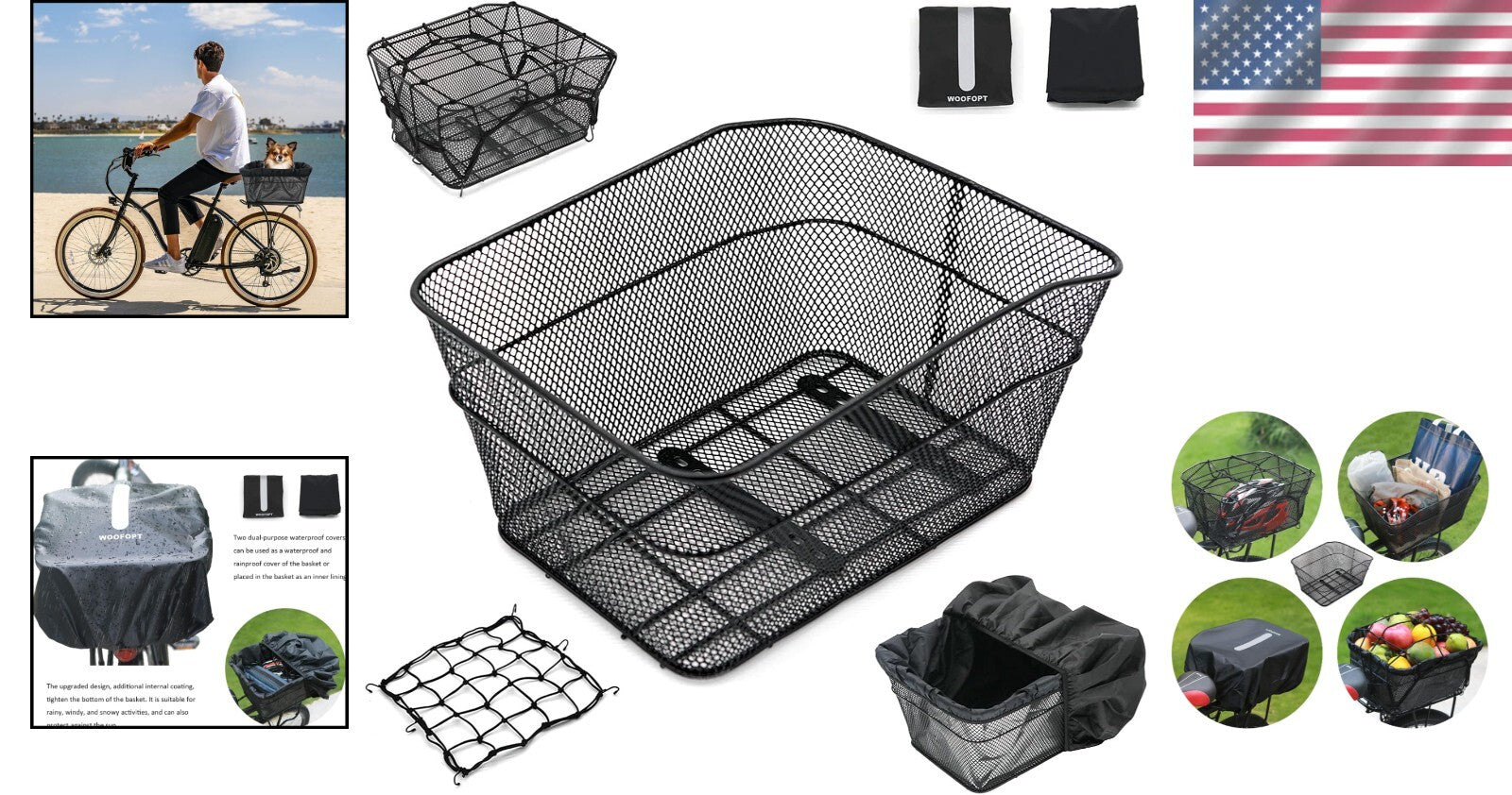 Reflective Metal Rear Bike Basket with Dual Rainproof Covers & Sturdy Support