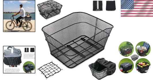 Reflective Metal Rear Bike Basket with Dual Rainproof Covers & Sturdy Support