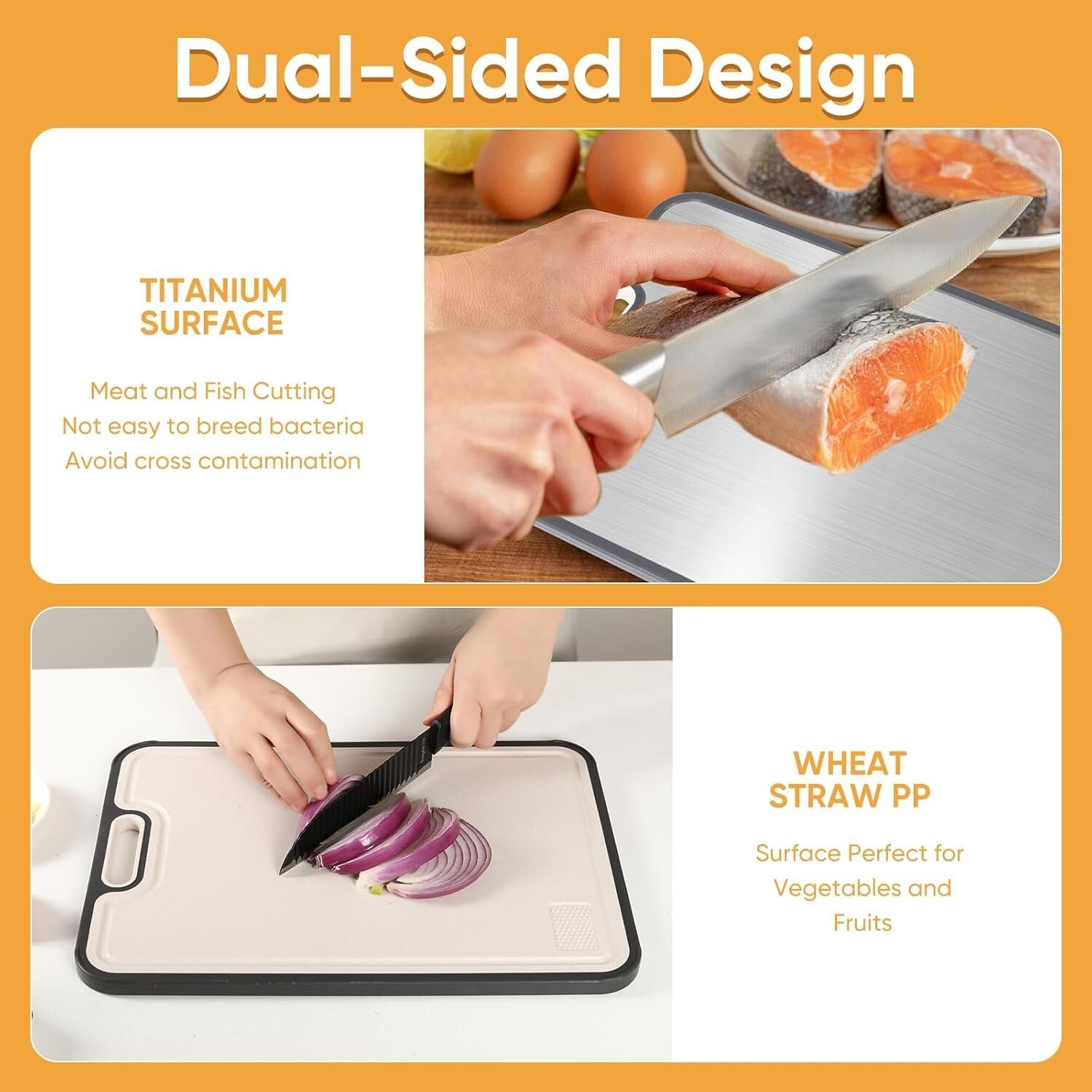 Large 15" GR2 Titanium Cutting Board with Built-in Juice Groove - Versatile Prep