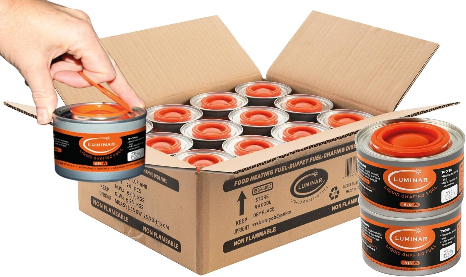 Long-Lasting 6 Hour Resealable Chafing Fuel Cans - Spill-Free Event Solution