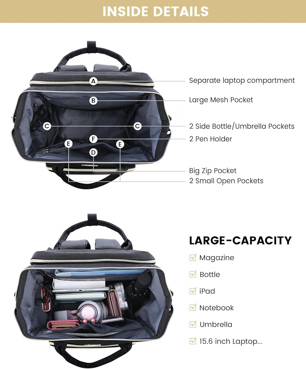 Professional Black Laptop Backpack for Women - Perfect for Teachers and Nurses