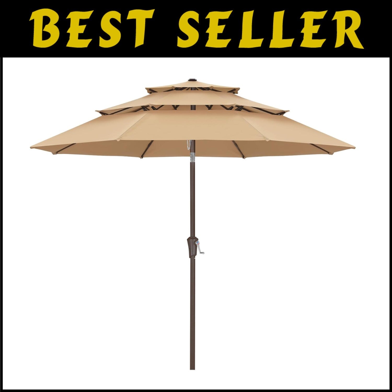 10FT Khaki 3-Tier Patio Umbrella - Stylish Sun Shade for Outdoor Comfort
