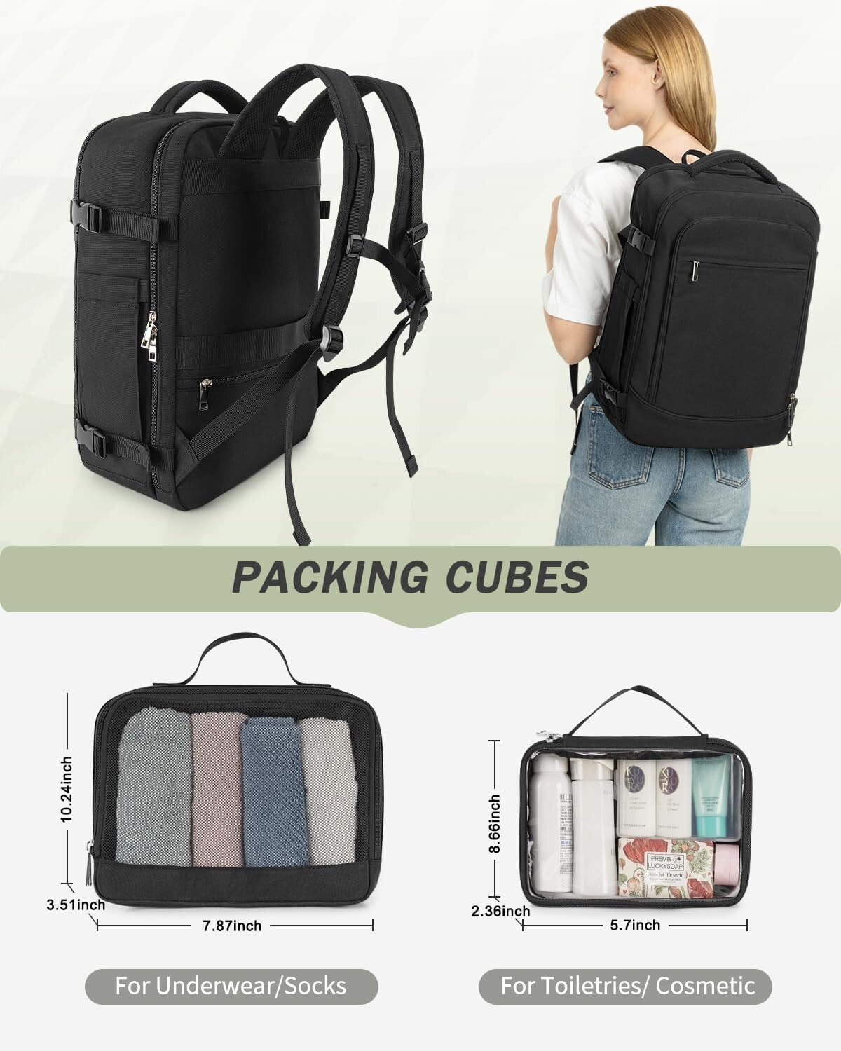 Ergonomic Travel Backpack with Packing Cubes - 40L Waterproof Adventure Bag