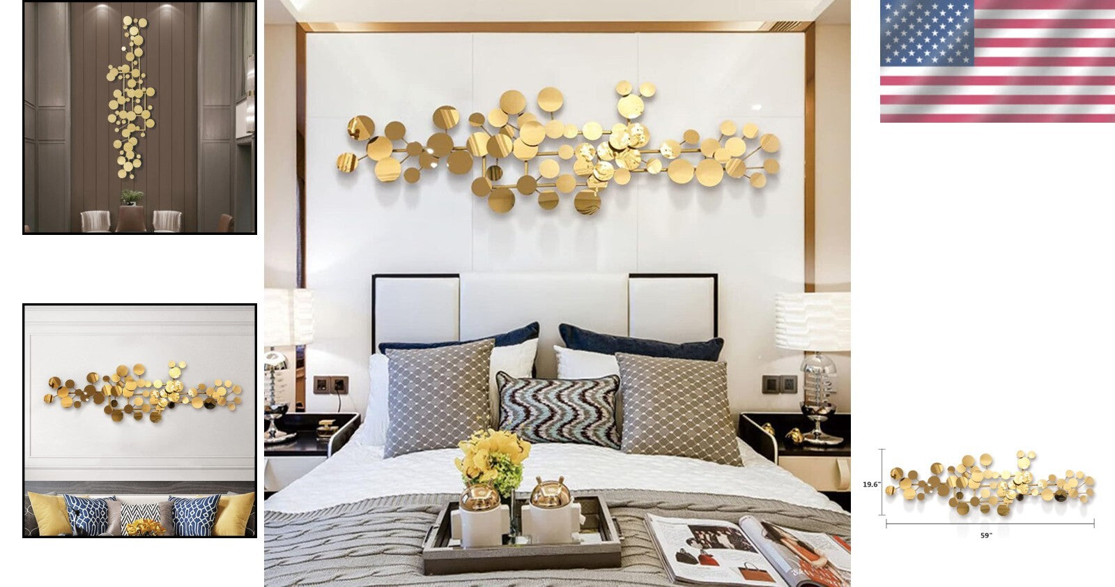 Elegant Large Gold Metal Wall Decor - Modern Geometric Design 59" x 19.6"