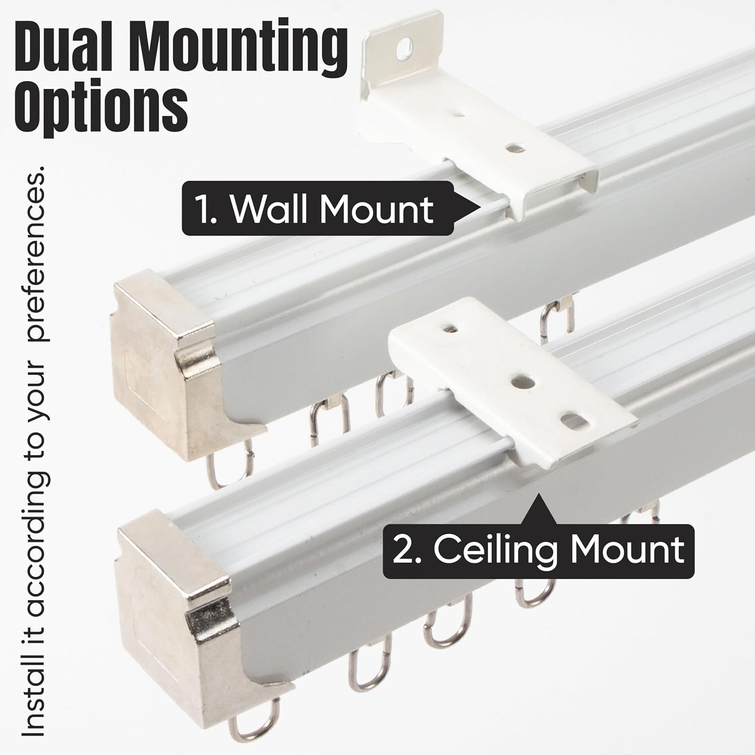 Elegant Ceiling or Wall Mount Curtain Track - Adjustable 3ft-13ft with 34 Hooks