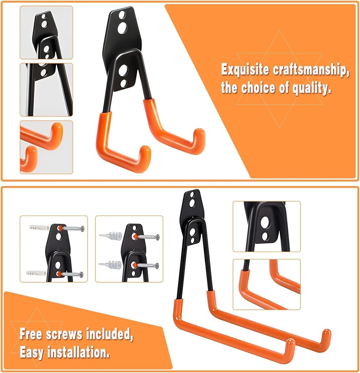 32 Pack Heavy-Duty Garage Hooks with Non-Slip Coating - Easy Wall Mount Storage