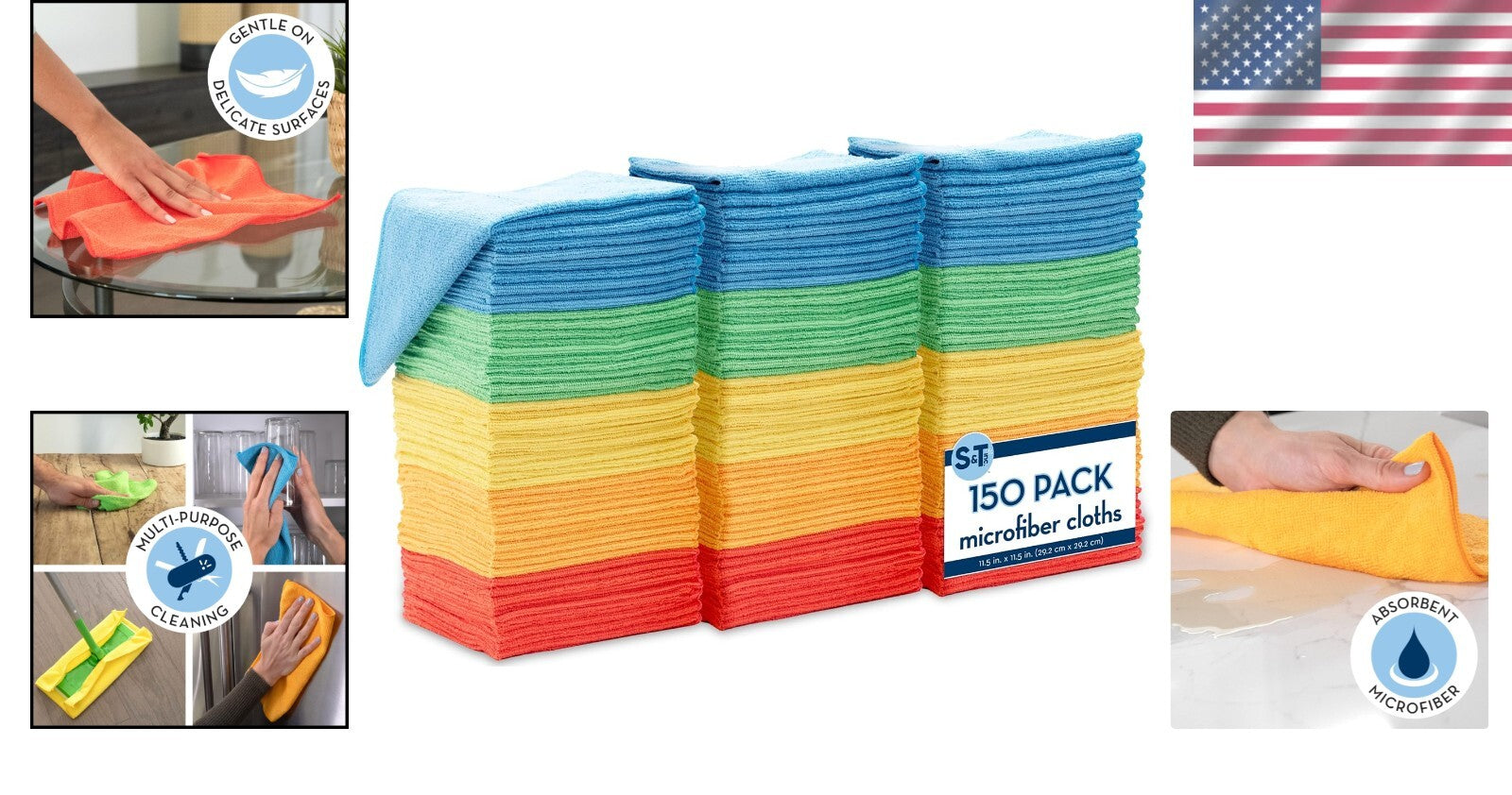 Durable 150 Pack of Super Absorbent Microfiber Cleaning Cloths - 11.5 Inch Size