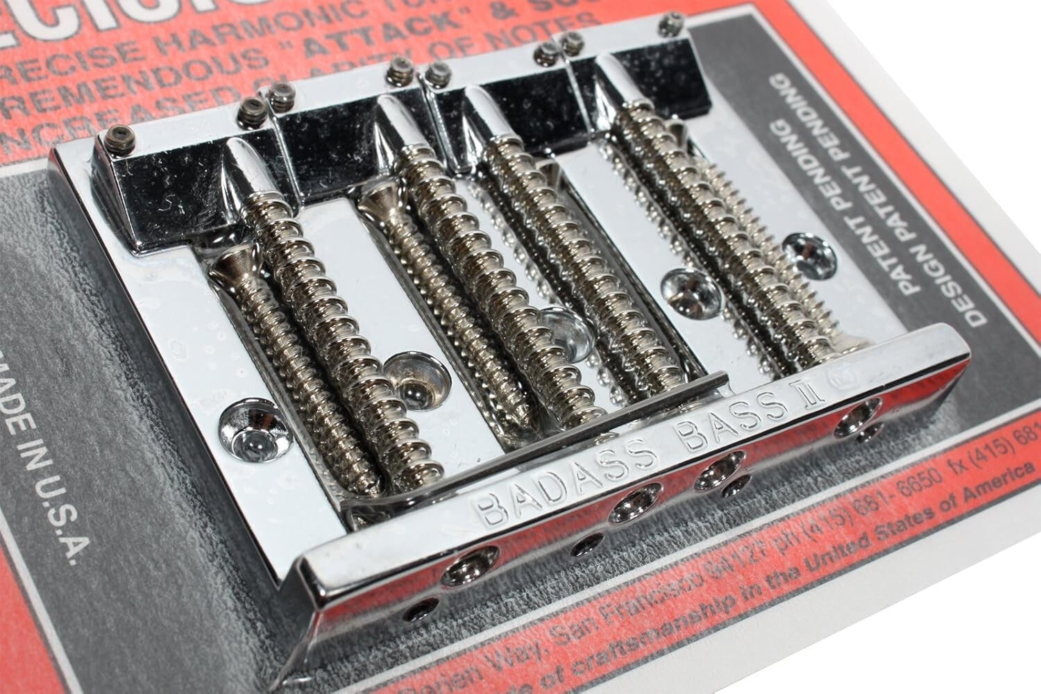 Durable Badass II Chrome Bridge - Fits 4-String Electric Bass, Screws Included