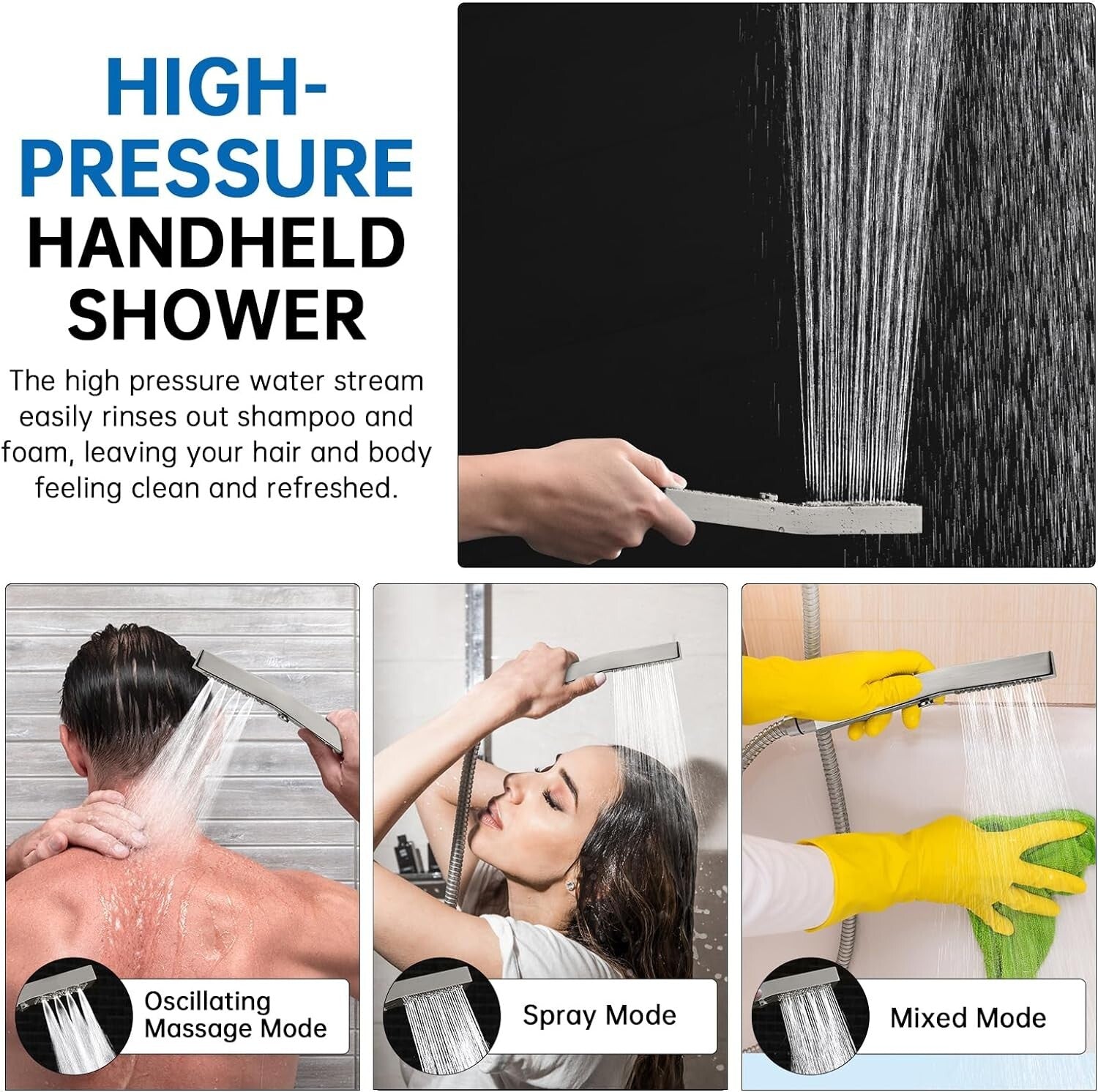 12-Inch Rainfall Shower Head with Handheld Wand & Extra Long Hose - Easy Install