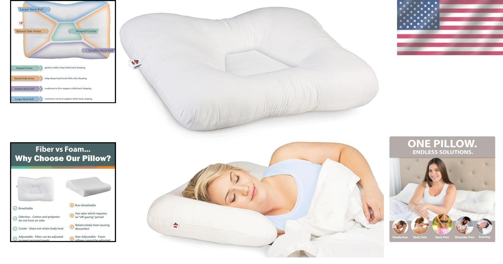 Pain-Relief Tri-Core Cervical Pillow in White - Ergonomic & Machine Washable