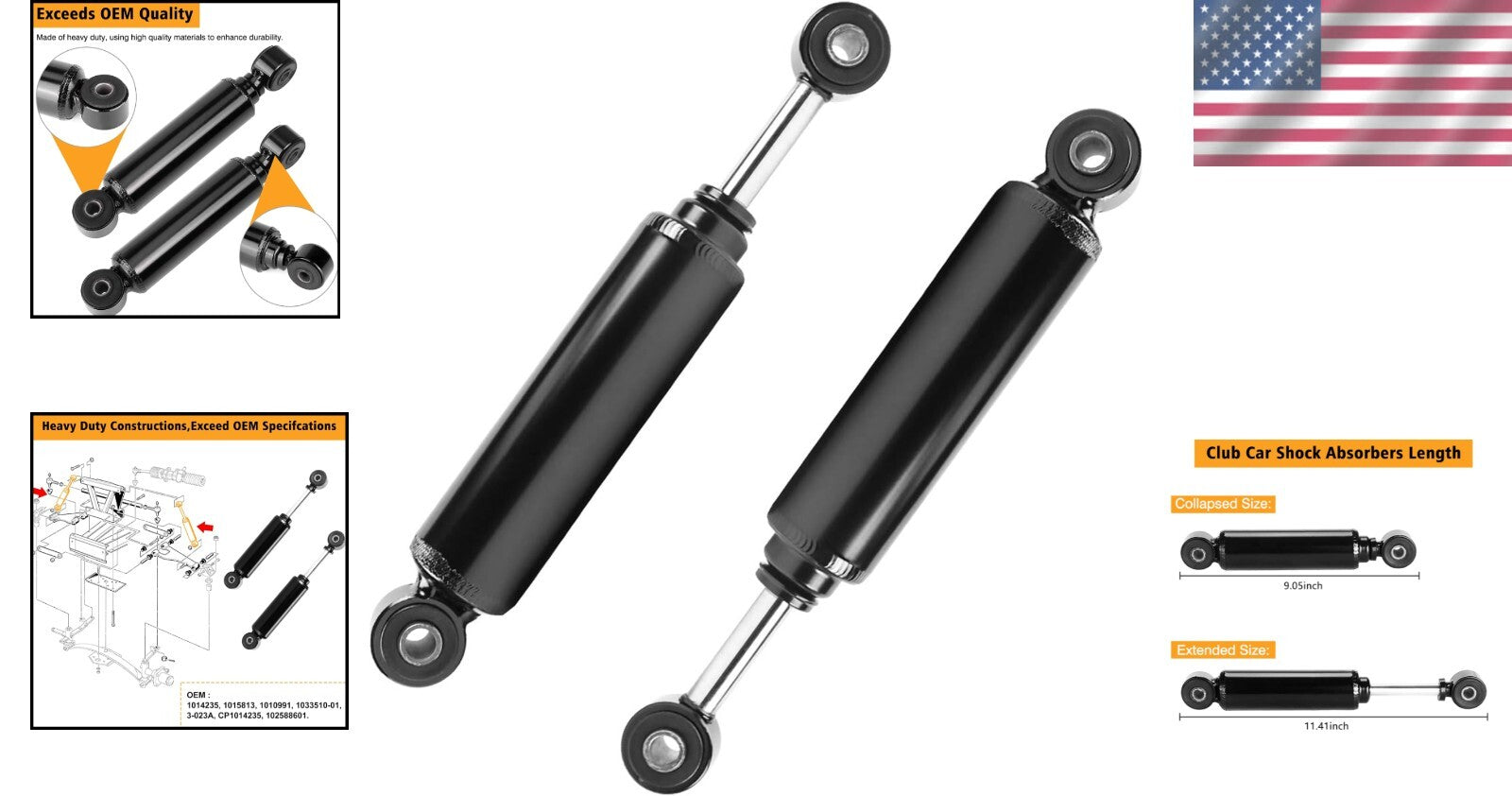 OEM Front Shock Absorbers for Club Car DS 1981-2011 & Precedent 2004-Up, 12 in
